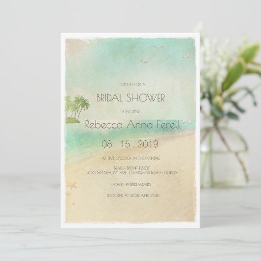 レトロアートヴィンテージ平和的ビーチブライダルシャワー 招待状 (スタンド正面)