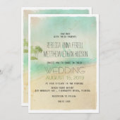 レトロアートヴィンテージ平和的ビーチ結婚式招待状 招待状 (正面/裏面)