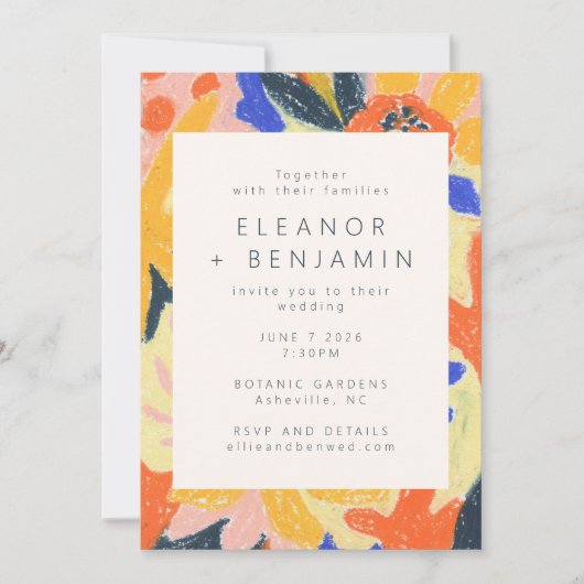 レトロアート抽象芸術植物性おもしろい結婚ズ 招待状 (正面)