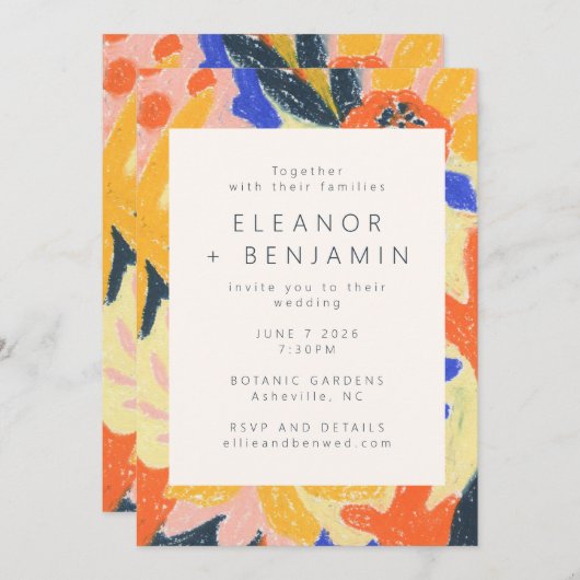 レトロアート抽象芸術植物性おもしろい結婚ズ 招待状 (正面/裏面)