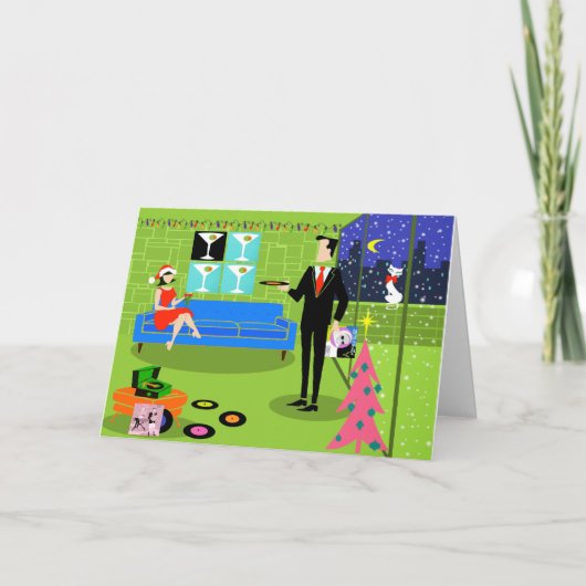 レトロアーバンカップルのクリスマスカード シーズンカード (正面)