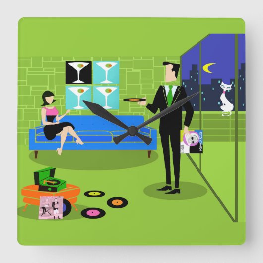 レトロアーバンカップルの壁時計 スクエア壁時計 (正面)