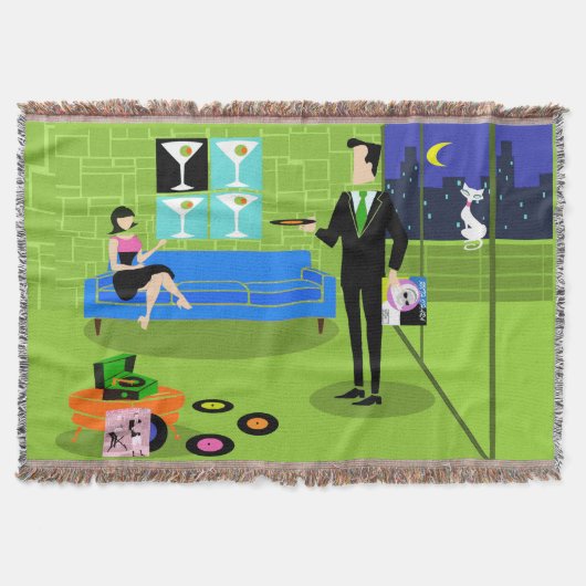 レトロアーバンカートゥーンカップルブランケット スローブランケット (正面)