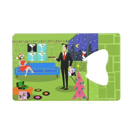 レトロアーバンクリスマスカップルカードボトルオープナー クレジットカード栓抜き (正面(横))