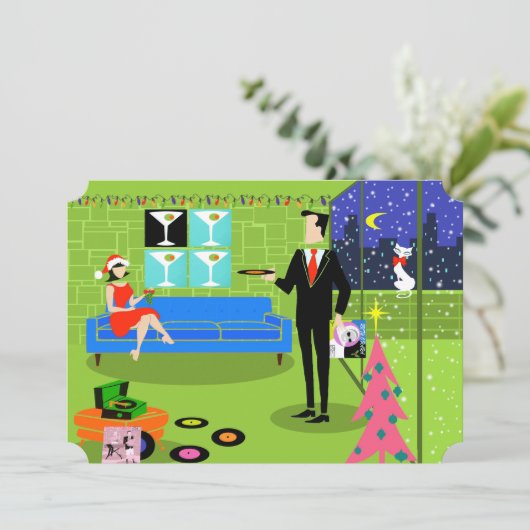 レトロアーバンクリスマスパーティの招待状 招待状 (スタンド正面)