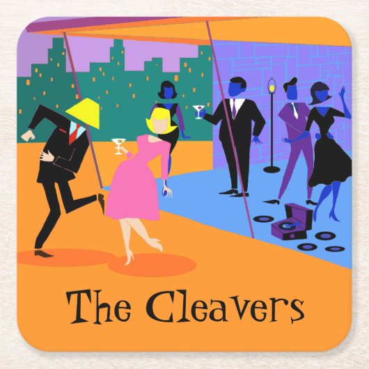 レトロアーバンルーフトップパーティー紙コースター スクエアペーパーコースター (正面)