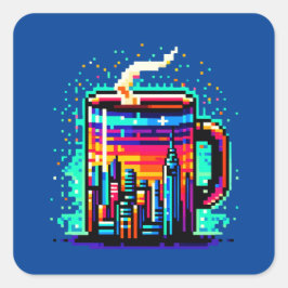 レトロアーバン8ビットシティコーヒーマグ スクエアシール