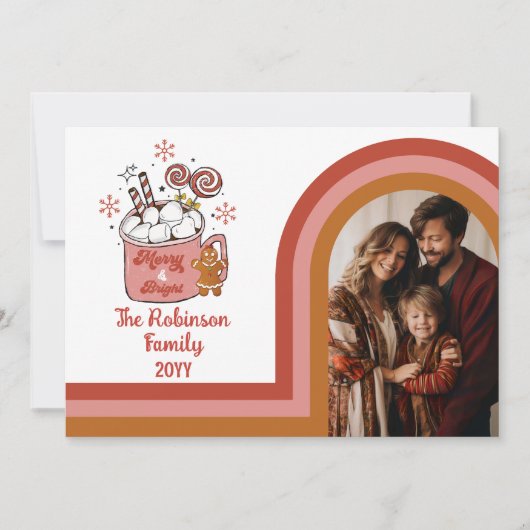 レトロアーメリーチと明るいクリスマス家族の写真 シーズンカード (正面)