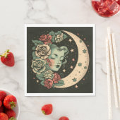 レトロアールデコグリーンクレセントムーンレディ スタンダードランチョンナプキン (インサイチュ)