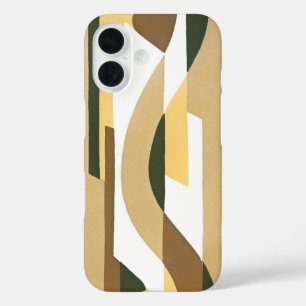 レトロアールデコジャズブラウン秋カーブパターン iPhone 16ケース