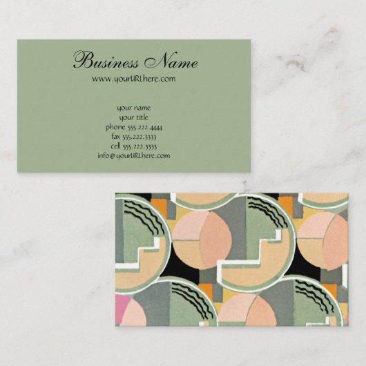 レトロアールデコジャズヴィンテージティール（緑がかった色）サークル 名刺 (正面/裏面)