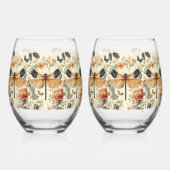 レトロアールデコドラゴンフライ、ピンクのバラ ステムなしワイングラス (裏面)