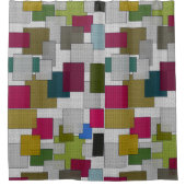 レトロアールデコパターンパープルブルーグレー シャワーカーテン (正面)