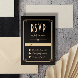 レトロアールデコフレクラシックーム黒金ゴールド結婚ズ 出欠カード