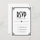 レトロアールデコフレームホワイトウェディング出欠確認カード 出欠カード (正面/裏面)