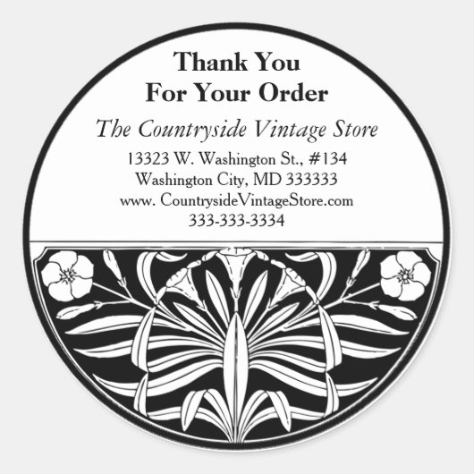 レトロアールデコフローラ事業お礼のアドレス ラウンドシール (正面)