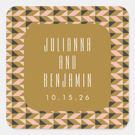 レトロアールデコブラック赤面結婚金ゴールドカスタムズ スクエアシール (正面)