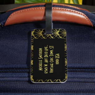 レトロアールデコブラック/金ゴールドシェルスケールパターン ラゲッジタグ