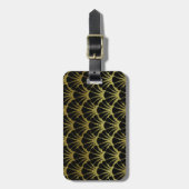 レトロアールデコブラック/金ゴールドシェルスケールパターン ラゲッジタグ (正面縦)