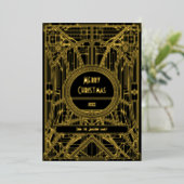 レトロアールデコメリークリスマスブラック&金ゴールド 箔シーズンカード (立ち正面)