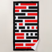 レトロアールデコレッドブラック抽象デザイン ビーチタオル (正面)