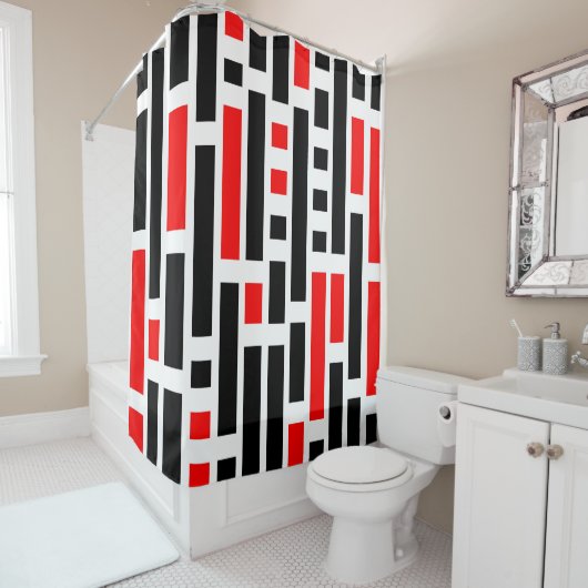 レトロアールデコレッドブラック抽象芸術パターンデザイン シャワーカーテン (インサイチュ)