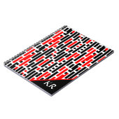 レトロアールデコレッドブラック抽象芸術パターンモノグラム ノートブック (左側)