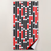 レトロアールデコレッドブラック抽象芸術パターンモノグラム ビーチタオル (正面)