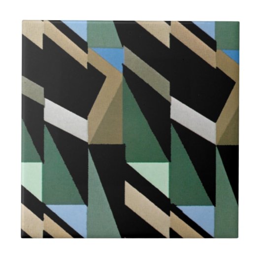 レトロアールデコヴィンテージダイヤモンド三角形パターン タイル (正面)