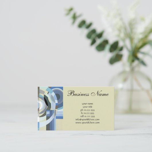 レトロアールデコヴィンテージブルーサークル 名刺 (スタンド正面)