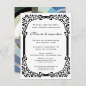 レトロアールデコヴィンテージブルーボーイベビーシャワー 招待状 (正面/裏面)