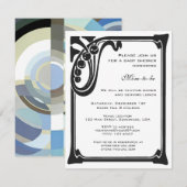 レトロアールデコヴィンテージブルーボーイベビーシャワー 招待状 (正面/裏面)