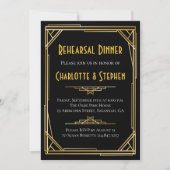 レトロアールデコ素晴らしギャツビー金ゴールド&ブラック結婚ズ 招待状 (正面)