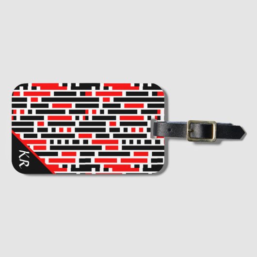 レトロアールデコ赤黒抽象芸術図 ラゲッジタグ (正面横)