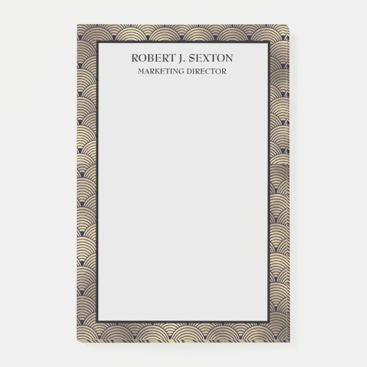 レトロアールデコ金ゴールドとブラックレインボーパターン ポストイット (正面)