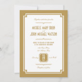 レトロアールデコ金ゴールドカラーフレーム結婚式招待状 招待状 (正面)