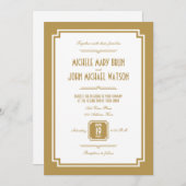 レトロアールデコ金ゴールドカラーフレーム結婚式招待状 招待状 (正面/裏面)