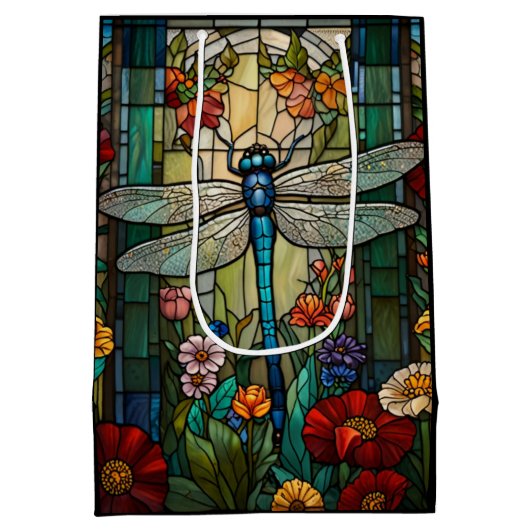 レトロアールヌーボードラゴンフライボホシック ミディアムペーパーバッグ (裏面)