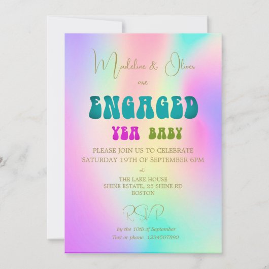 レトロイェアベビーカラフル婚約招待状 招待状 (裏面)