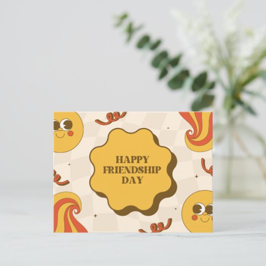 レトロイエローとオレンジの友情よくはしゃぐ ポストカード (スタンド正面)