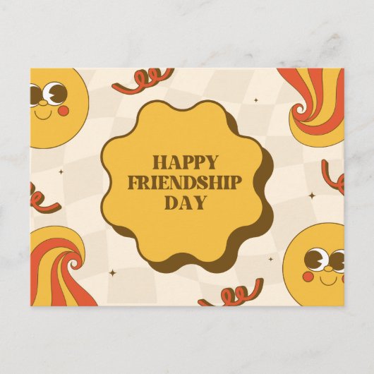 レトロイエローとオレンジの友情よくはしゃぐ ポストカード (正面)