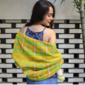 レトロイエローアンドブルーダグラスタータンチェックカスタム ビーチタオル