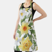 レトロイエローアンドホワイトダフォディルフローラプリント エプロン (インサイチュ)