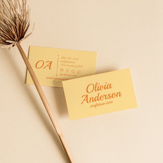 レトロイエローオレンジカラフルグルーヴィはっきりしたトレンディー 名刺