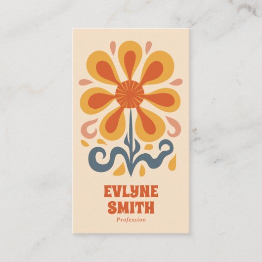 レトロイエローオレンジグルーヴィボホシックフローラトレンディー 名刺 (正面)