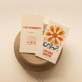 レトロイエローオレンジグルーヴィボホシックフローラトレンディー 名刺