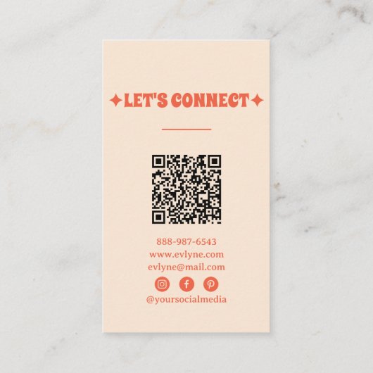 レトロイエローオレンジQRコードGroovyフローラトレンディー 名刺 (裏面)