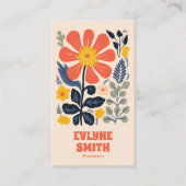 レトロイエローオレンジQRコードGroovyフローラトレンディー 名刺 (正面)