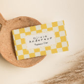 レトロイエロークリームウェーブボ市松模様にホパステル 名刺