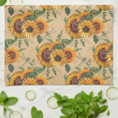 レトロイエローサンフラワーズブーケドラゴンフライ キッチンタオル (折り畳み)